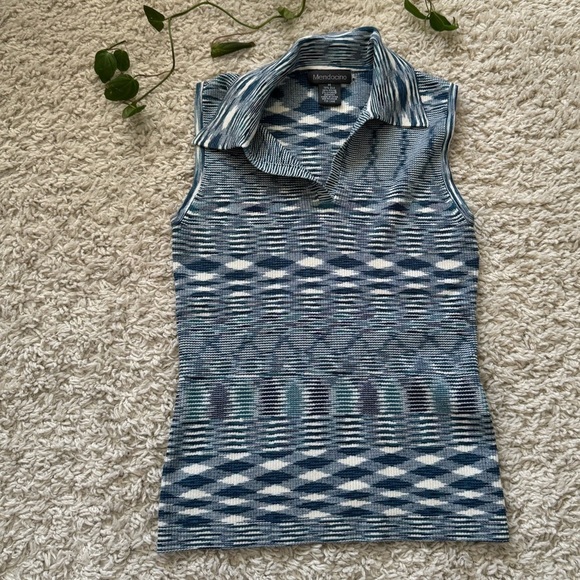 Vintage 90’s Silk Blend Collared Polo Sleeveless Top Stretchy - Picture 1 of 7